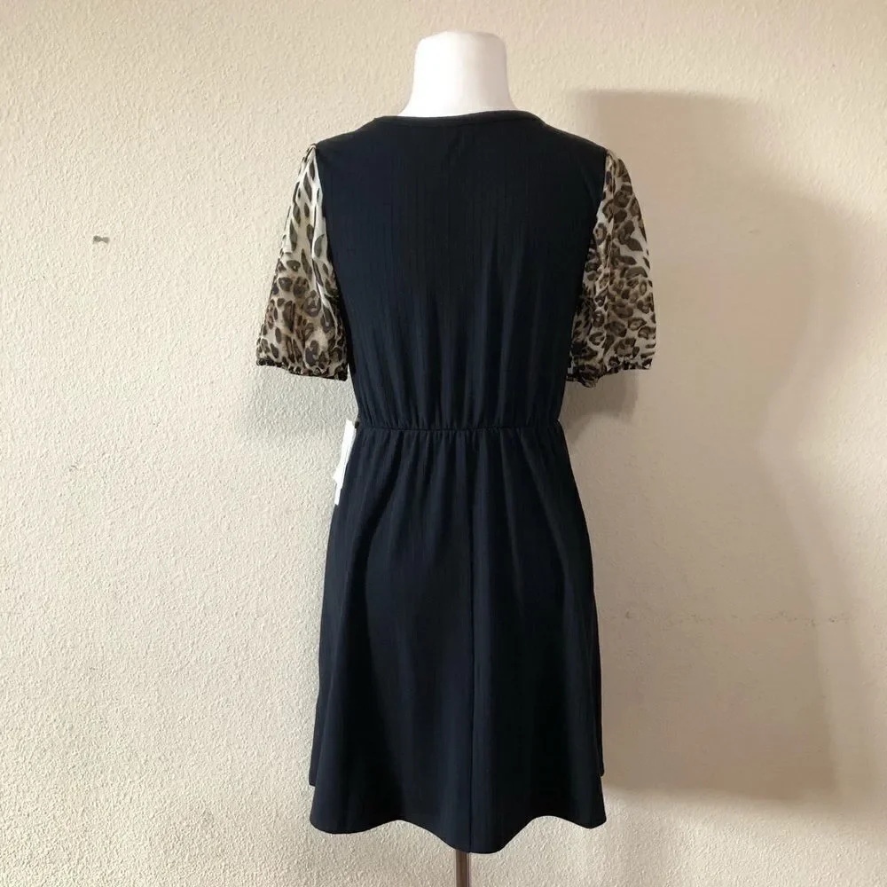 My Michelle Cheetah Print Trim Sweater Dress Sz 16